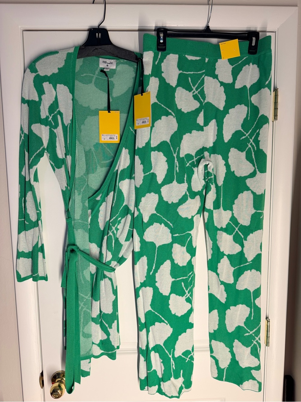 Diane Von Furstenberg Green and White Floral Knit Sweater Set - Picture 1 of 3